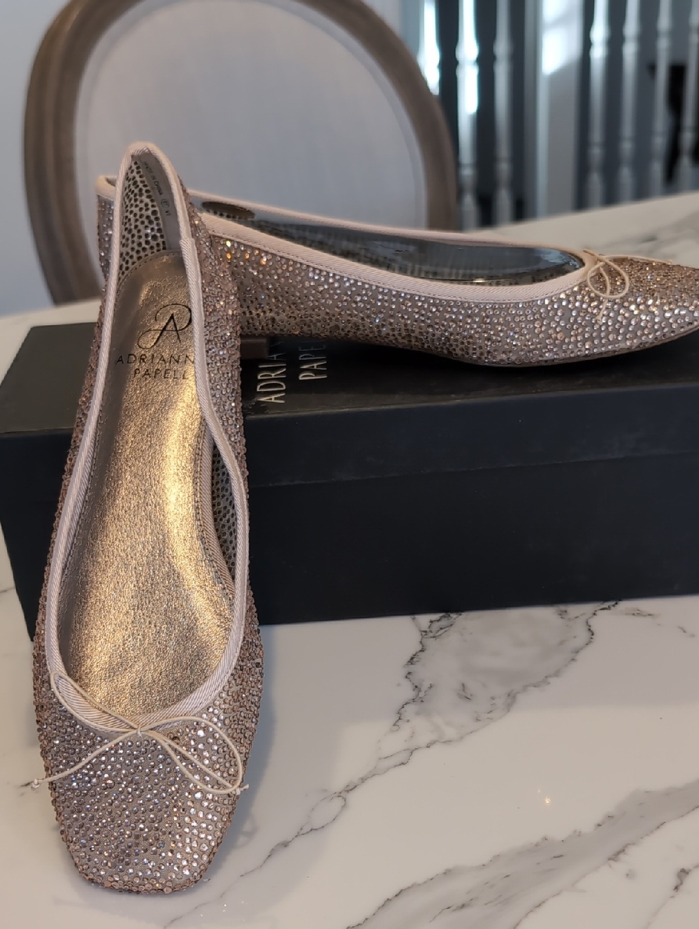 Adrianna Papell Rose Gold Crystal Embellished Ballet Flats
